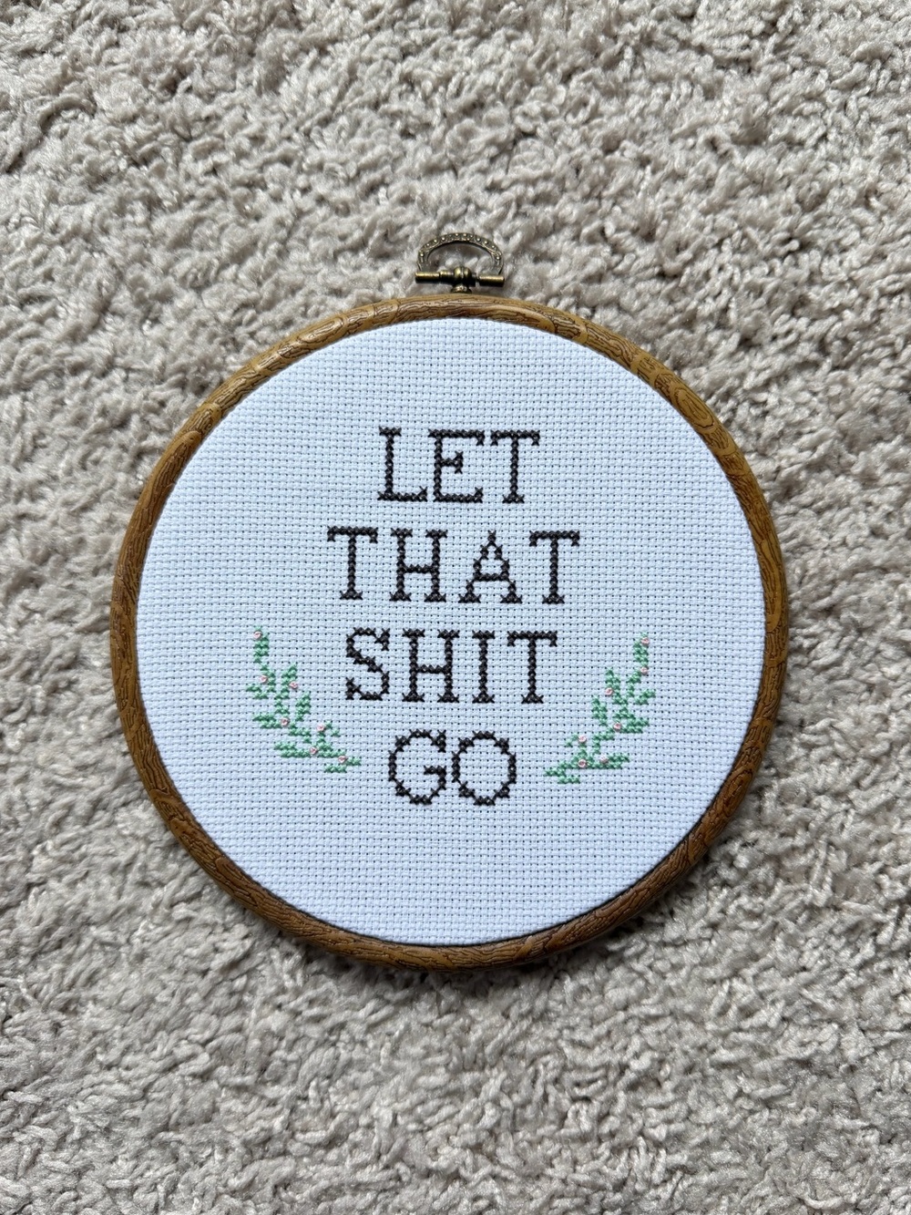 New Handmade “Let That Shit Go” Funny Framed Cross Stitch